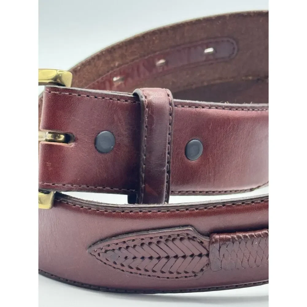 Orvis Mens Shotshell Belt Size 34 Brown Leather Brass Buckle Concho Braided Hunt